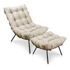 Kit Poltrona Costela Com Puff Para Sala Suede Bege