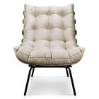 Kit Poltrona Costela Com Puff Para Sala Suede Bege