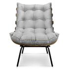 Kit Poltrona Costela Com Puff Para Sala Suede Cinza