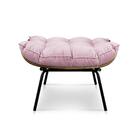 Kit Poltrona Costela Com Puff Para Sala Suede Rosa Bebê