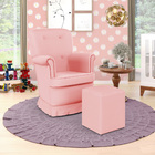 Kit Poltrona De Amamentação Pandora E Izar A-044 Couro Rosa B