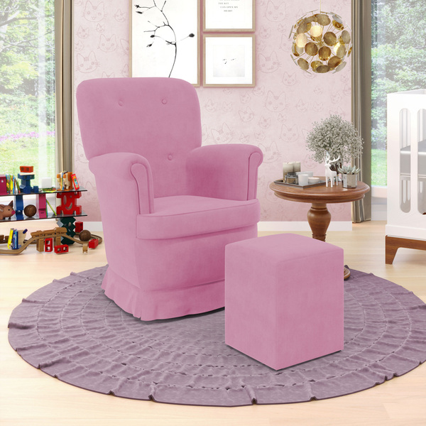 Kit Poltrona De Amamentação Pandora E Izar Z-009 Sued Rosê Ar