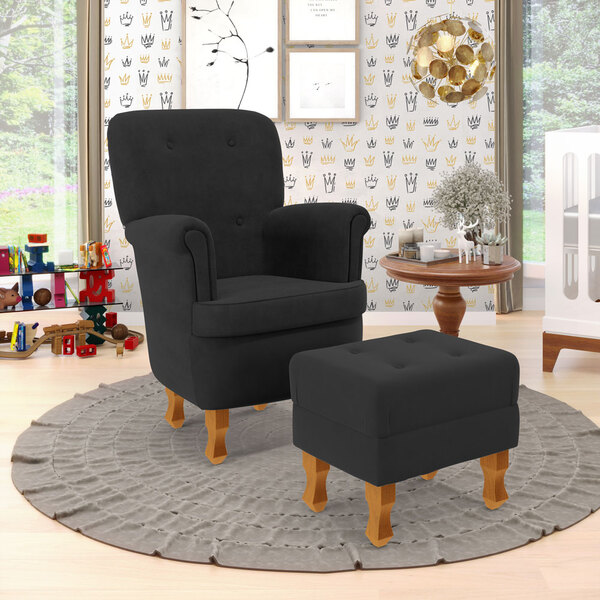 Kit Poltrona De Amamentação Pandora E Puff Canis Z-008 Sued C