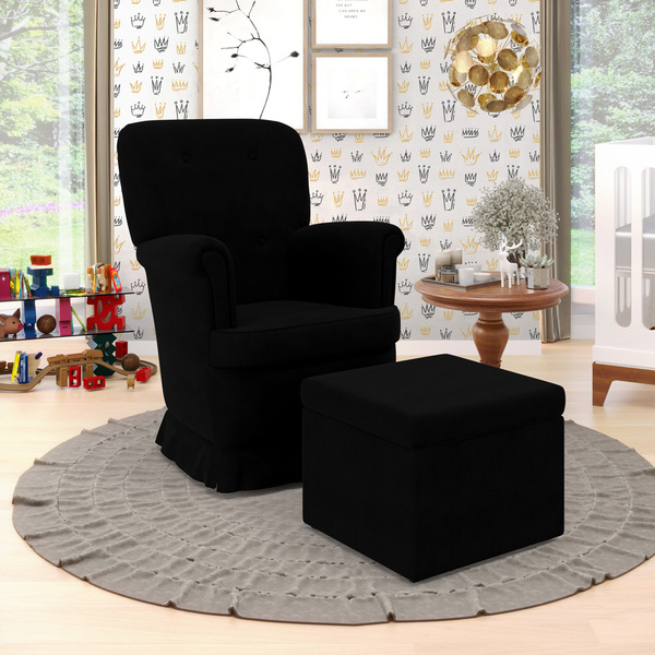 Kit Poltrona De Amamentação Pandora E Quasar Z-005 Sued Preto