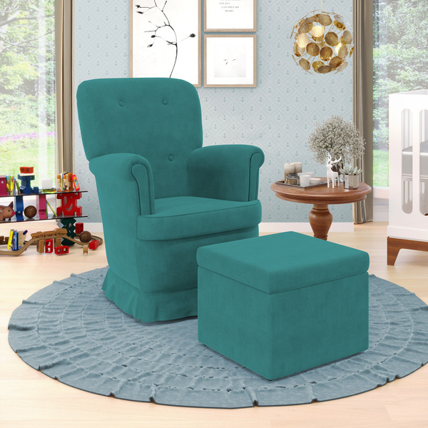 Kit Poltrona De Amamentação Pandora E Quasar Z-016 Sued Azul