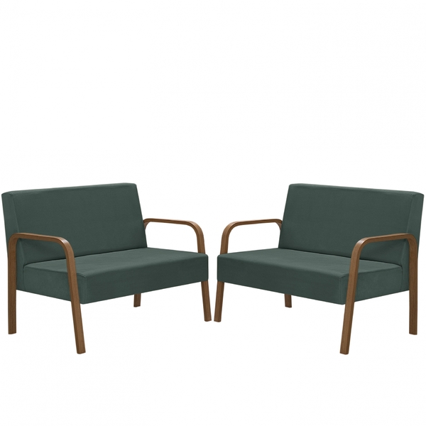 Kit Poltrona Decorativa 2 Namoradeiras Jade Braço Madeira D S