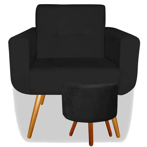 Kit Poltrona Decorativa Anitta Com Puff Redondo Pés Madeira S