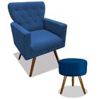 Kit Poltrona Decorativa Aurora Com Puff Redondo Pés Madeira S