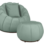 Kit Poltrona Decorativa C/puff E Almofada  Concha Veludo Acqu