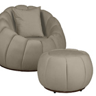 Kit Poltrona Decorativa C/puff E Almofada Concha Veludo Bege