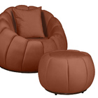 Kit Poltrona Decorativa C/puff E Almofada Concha Veludo Terra