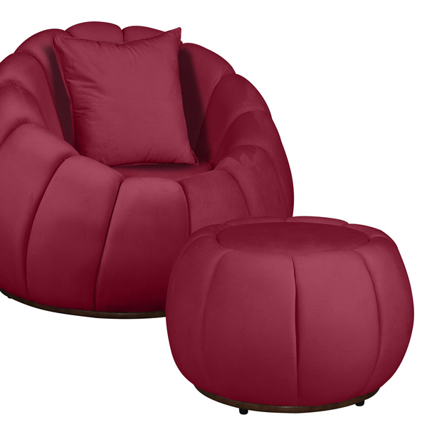 Kit Poltrona Decorativa C/puff E Almofada Concha Veludo Verme