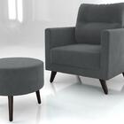 Kit Poltrona Decorativa Chicago Com Puff - Cinza Veludo