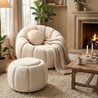 Kit Poltrona Decorativa Concha C/almofada E Puff Boucle Bege