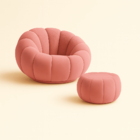 Kit Poltrona Decorativa Concha C/almofada E Puff Veludo Rosa