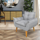 Kit Poltrona Decorativa E Puff Opala Luxo Linho Cinza Dal Poz