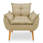 Kit Poltrona Decorativa E Puff Opala Luxo Linho Dourado Dal P