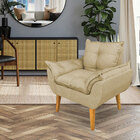 Kit Poltrona Decorativa E Puff Opala Luxo Linho Dourado Dal P