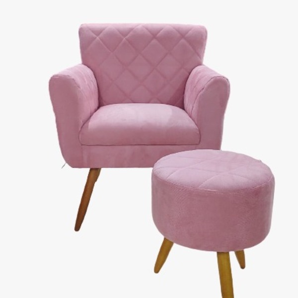 Kit Poltrona Decorativa E Puff Redondo Bordados Atenas Para S