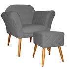 Kit Poltrona Decorativa Marcela E Puff Isabela Suede Cinza