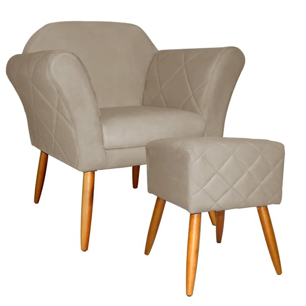 Kit Poltrona Decorativa Marcela Puff Isabela Suede Capuccino
