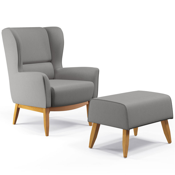 Kit Poltrona Decorativa Milena D02 Com Puff Viseo Linho Cinza