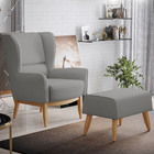 Kit Poltrona Decorativa Milena D02 Com Puff Viseo Linho Cinza