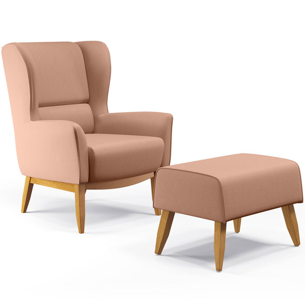 Kit Poltrona Decorativa Milena D02 Com Puff Viseo Linho Rosê