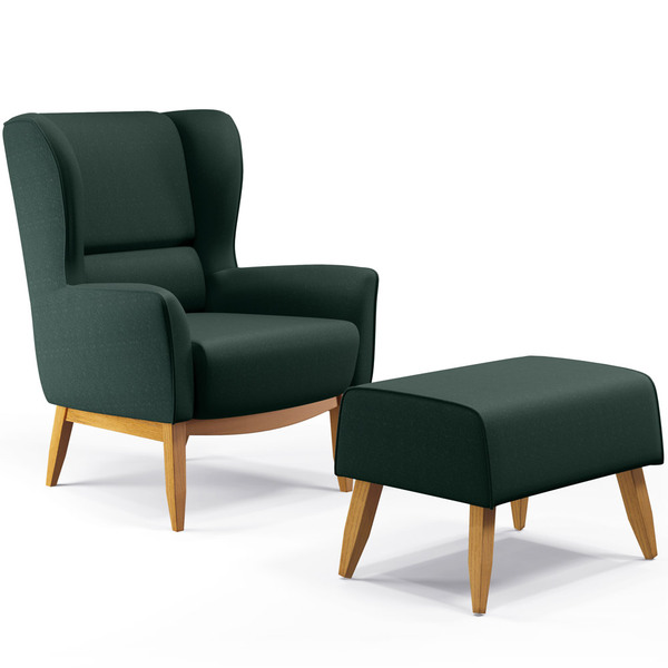 Kit Poltrona Decorativa Milena D02 Com Puff Viseo Linho Verde