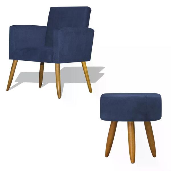 Kit Poltrona Decorativa Nina C/puff Redondo- Azul Marinho