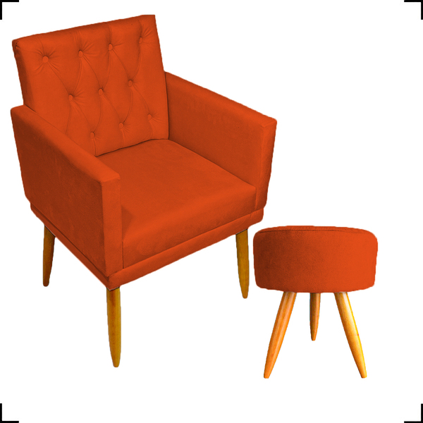 Kit Poltrona Decorativa Nina Com Base E Capitonê + Puff Redon