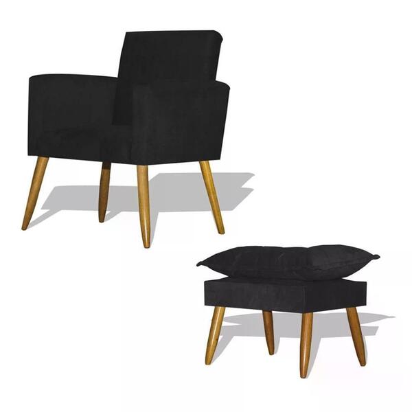 Kit Poltrona Decorativa Nina Com Puff Opala - Preto Preto