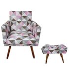 Kit Poltrona Decorativa Nina E Puff Retangular Triângulo Rosa