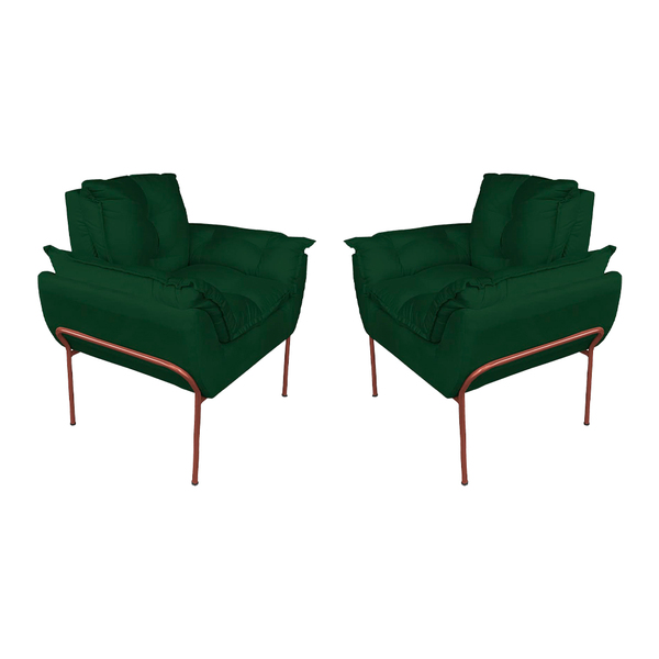 Kit Poltrona Decorativa Para Consultório Base Cobre Suede - V