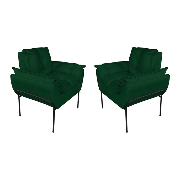 Kit Poltrona Decorativa Para Consultório Base Preta Suede - V