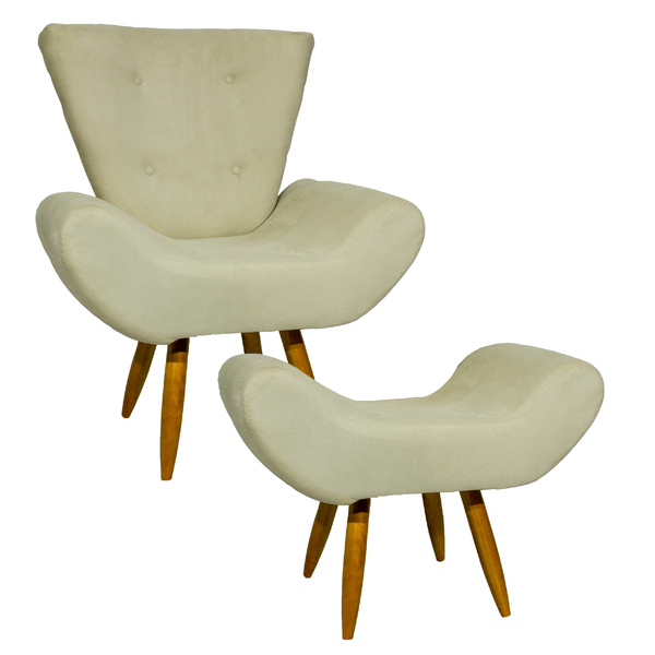 Kit Poltrona Decorativa Para Sala Emilia + Puff Emilia Suede