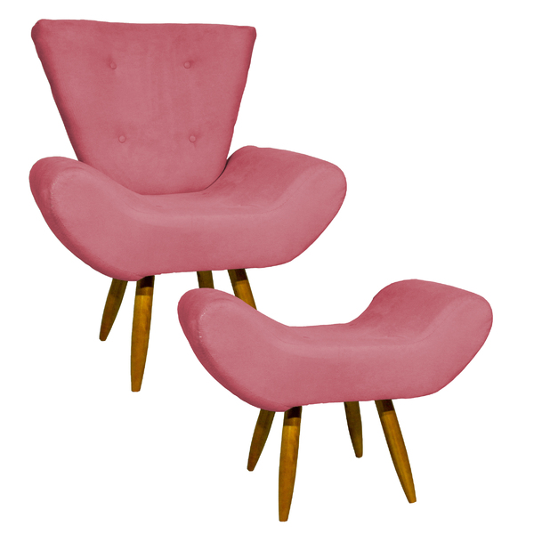 Kit Poltrona Decorativa Para Sala Emilia + Puff Emilia Suede