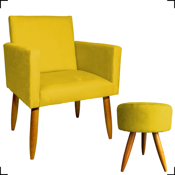 Kit Poltrona Decorativa Para Sala, Manicure, Nina + Puff Redo