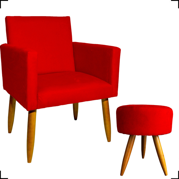 Kit Poltrona Decorativa Para Sala, Manicure, Nina + Puff Redo