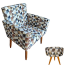 Kit Poltrona Decorativa Para Sala Nina + Puff Redondo Estampa