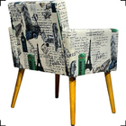 Kit Poltrona Decorativa Para Sala Nina + Puff Redondo Estampa