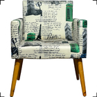 Kit Poltrona Decorativa Para Sala Nina + Puff Redondo Estampa