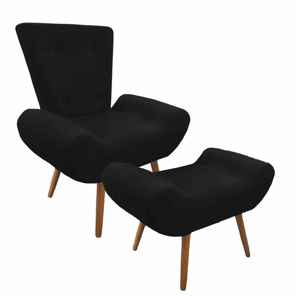 Kit Poltrona Decorativa Stefany Com Puff Pés Madeira Suede Pr