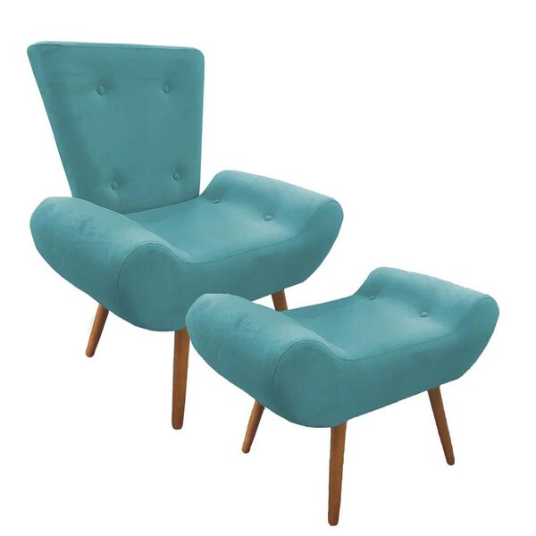 Kit Poltrona Decorativa Stefany Com Puff Pés Madeira Suede Tu