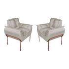 Kit Poltrona Decorativa Suede Bege Base Metálica Cobre - Vall