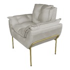 Kit Poltrona Decorativa Suede Bege Base Metálica Dourada - Va