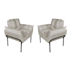 Kit Poltrona Decorativa Suede Bege Base Preta - Vallisa Decor