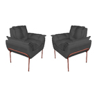 Kit Poltrona Decorativa Suede Cinza Base Cobre - Vallisa Decor