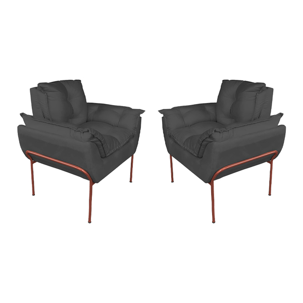 Kit Poltrona Decorativa Suede Cinza Base Metálica Cobre - Val