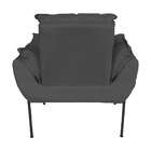 Kit Poltrona Decorativa Suede Cinza Base Metálica Preta - Val